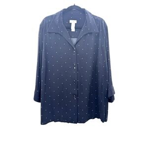 VTG Liz Claiborne Women 2XL Blouse Top Polka Dot 3/4 Sleeve Retro Preppy Office